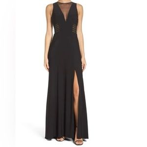 R&M Richard’s Junior Mesh Deep-V Neck Maxi Dress